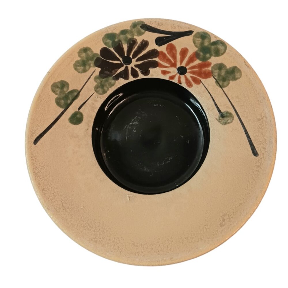 Tonala Floral Pillar Candle Holder or Ikebana Vase Beige Green Brown Orange 6.5"